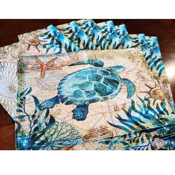Beach Placemats Sea Turtle Table Decor 8pc Nautical Coastal Dining Decorations - Picture 1 of 16